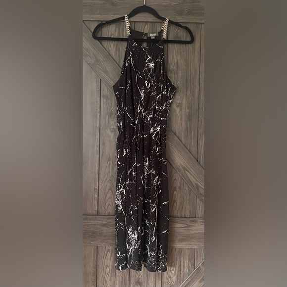 Black & White Kenneth Cole Marble print halter dress w/chain straps, NWT, sz M - Picture 2 of 8